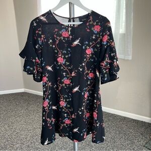 Wishful Black Floral & Birds Dress